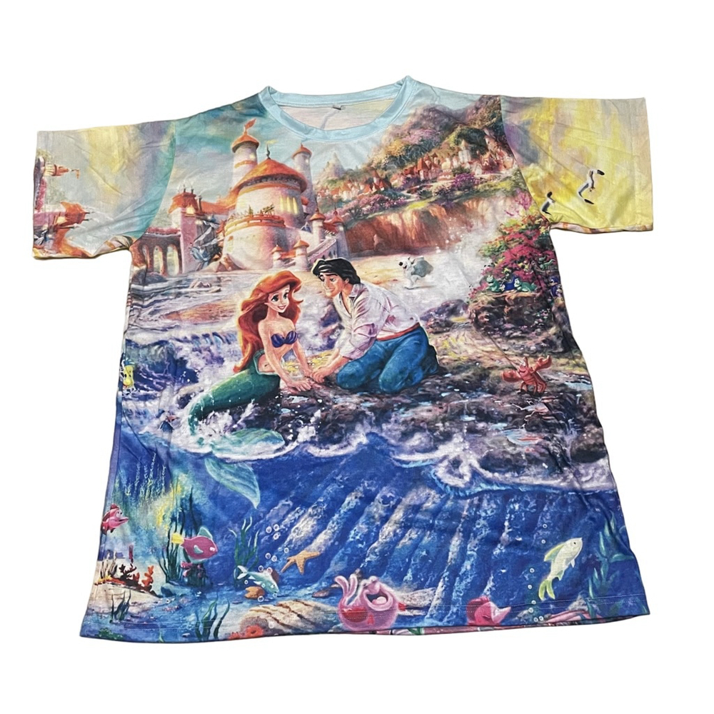 Women's Unbranded The Little Mermaid Graphic Tee XL Blue Yellow